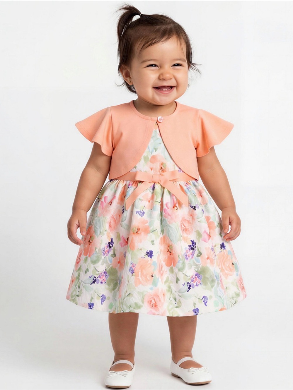 Bonnie Baby Girls' Round Neck Cardigan, Dress and Bloomers, 3-Piece Set